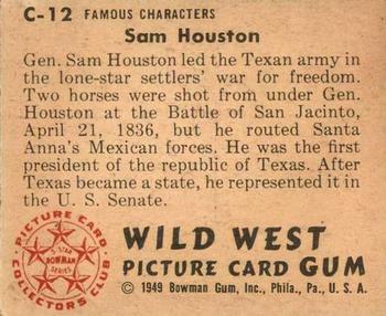 1949 Bowman Wild West (R701-19) #C-12 Sam Houston Back