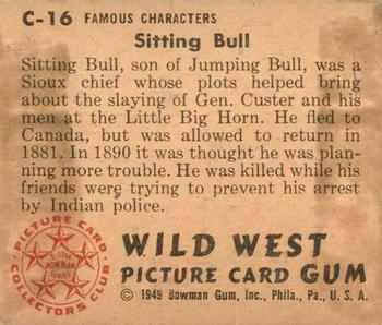 1949 Bowman Wild West (R701-19) #C-16 Sitting Bull Back