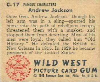 1949 Bowman Wild West (R701-19) #C-17 Andrew Jackson Back