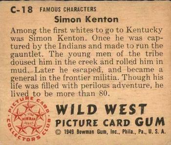 1949 Bowman Wild West (R701-19) #C-18 Simon Kenton Back