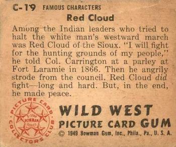 1949 Bowman Wild West (R701-19) #C-19 Red Cloud Back