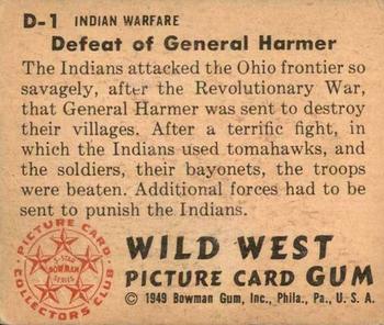 1949 Bowman Wild West (R701-19) #D-1 Defeat of General Harmer Back