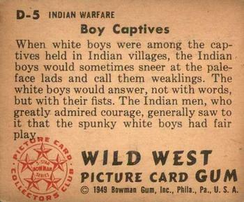 1949 Bowman Wild West (R701-19) #D-5 Boy Captives Back