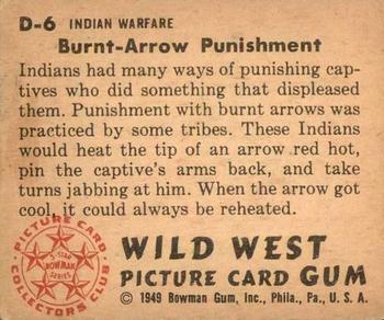 1949 Bowman Wild West (R701-19) #D-6 Burnt-Arrow Punishment Back