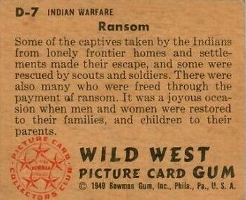 1949 Bowman Wild West (R701-19) #D-7 Ransom Back