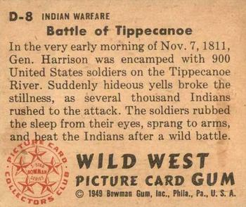 1949 Bowman Wild West (R701-19) #D-8 Battle of Tippecanoe Back