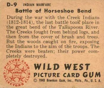 1949 Bowman Wild West (R701-19) #D-9 Battle of Horseshoe Bend Back