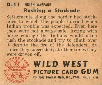 1949 Bowman Wild West (R701-19) #D-11 Rushing a Stockade Back