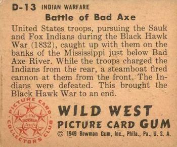 1949 Bowman Wild West (R701-19) #D-13 Battle of Bad Axe Back