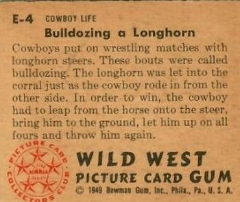 1949 Bowman Wild West (R701-19) #E-4 Bulldozing a Longhorn Back
