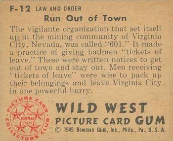 1949 Bowman Wild West (R701-19) #F-12 Run out of Town Back