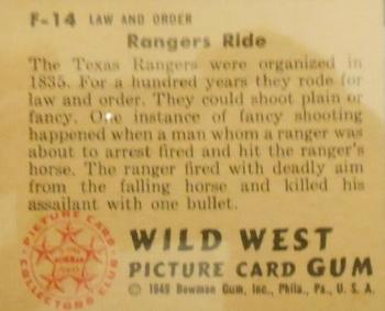 1949 Bowman Wild West (R701-19) #F-14 Rangers Ride Back