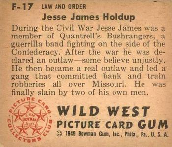1949 Bowman Wild West (R701-19) #F-17 Jesse James Holdup Back