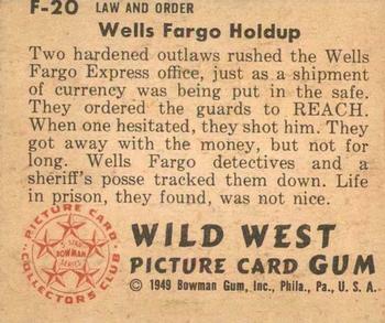 1949 Bowman Wild West (R701-19) #F-20 Wells Fargo Holdup Back