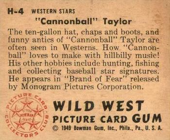 1949 Bowman Wild West (R701-19) #H-4 Cannonball Taylor Back