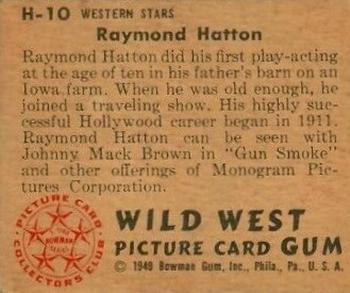 1949 Bowman Wild West (R701-19) #H-10 Raymond Hatton Back