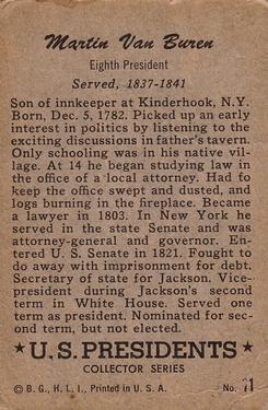 1952 Bowman U.S. Presidents (R701-17) #11 Martin Van Buren Back