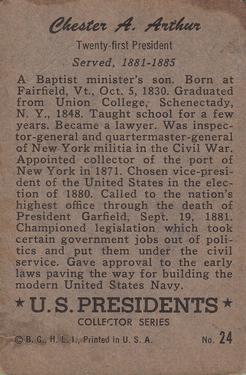 1952 Bowman U.S. Presidents (R701-17) #24 Chester A. Arthur Back