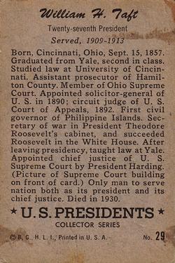 1952 Bowman U.S. Presidents (R701-17) #29 William Howard Taft Back