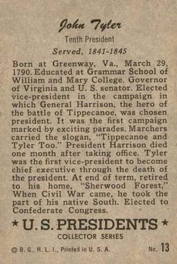 1952 Bowman U.S. Presidents (R701-17) #13 John Tyler Back