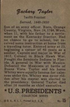 1952 Bowman U.S. Presidents (R701-17) #15 Zachary Taylor Back