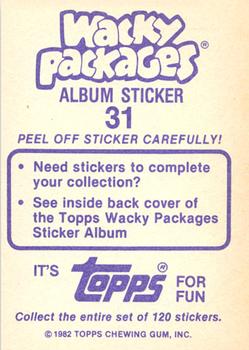 1982 Topps Wacky Packages Stickers #31 Unpopular Mechanics Back