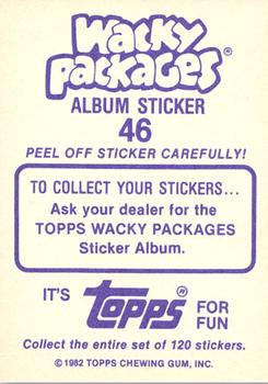 1982 Topps Wacky Packages Stickers #46 Chimpanzee Spark Plugs Back