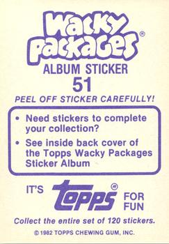 1982 Topps Wacky Packages Stickers #51 Stop Foolball Cards Back