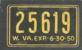 1950 Topps License Plates (R714-12) #2 West Virginia Front