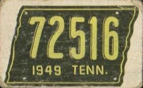 1950 Topps License Plates (R714-12) #6 Tennessee Front