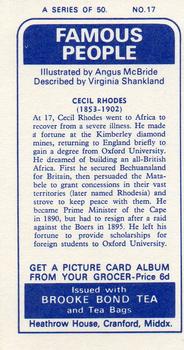 1969 Brooke Bond Famous People #17 Cecil Rhodes Back