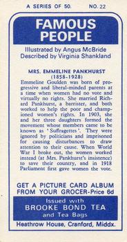 1969 Brooke Bond Famous People #22 Emmeline Pankhurst Back