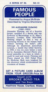 1969 Brooke Bond Famous People #33 Alexander Fleming Back
