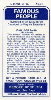 1969 Brooke Bond Famous People #36 John Logie Baird Back