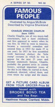 1969 Brooke Bond Famous People #38 Charlie Chaplin Back