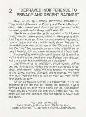 1990 Eclipse Rock Bottom Awards #2 This Is Your Nightmare Back