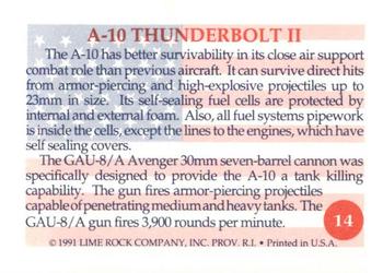 1991 Lime Rock Heroes of the Persian Gulf #14 A-10 Thunderbolt II Back