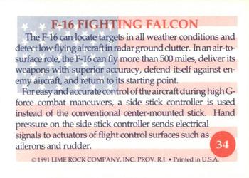 1991 Lime Rock Heroes of the Persian Gulf #34 F-16 Fighting Falcon Back