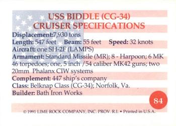 1991 Lime Rock Heroes of the Persian Gulf #84 USS Biddle (CG-34) Back