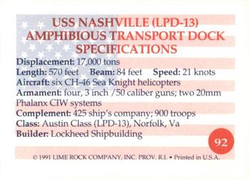 1991 Lime Rock Heroes of the Persian Gulf #92 USS Nashville (LPD-13) Back