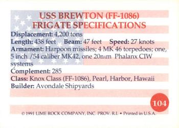 1991 Lime Rock Heroes of the Persian Gulf #104 USS Brewton (FF-1086) Back