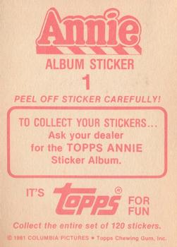 1982 Topps Annie Stickers #1 Annie, top left Back