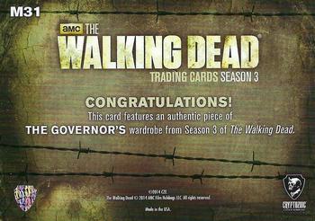 2014 Cryptozoic The Walking Dead Season 3 Part 2 - Wardrobe #M31 David Morrissey as The Governor Back