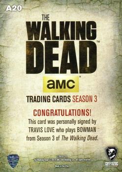 2014 Cryptozoic The Walking Dead Season 3 Part 2 - Autographs #A20 Travis Love Back