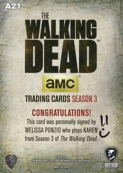 2014 Cryptozoic The Walking Dead Season 3 Part 2 - Autographs #A21 Melissa Ponzio Back