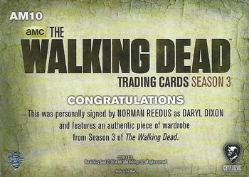 2014 Cryptozoic The Walking Dead Season 3 Part 2 - Autograph Wardrobe #AM10 Norman Reedus Back