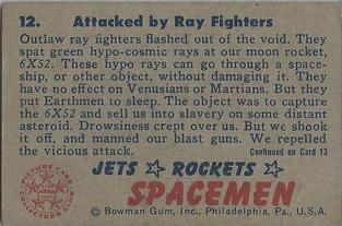1951 Bowman Jets, Rockets, Spacemen (R701-13) #12 Attacked by Ray Fighters Back