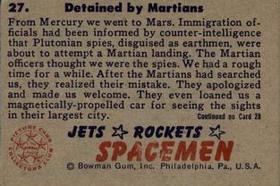 1951 Bowman Jets, Rockets, Spacemen (R701-13) #27 Detained by Martians Back