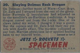 1951 Bowman Jets, Rockets, Spacemen (R701-13) #30 Slaying Deimos Rock Dragon Back