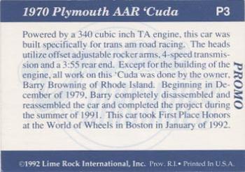 1991-92 Lime Rock Dream Machines - Unstamped #P3 1970 Plymouth AAR 'Cuda Back